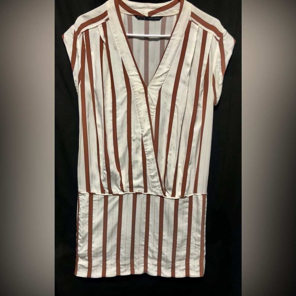 ZARA Striped V-Neck Short Sleeve Dress ~S~